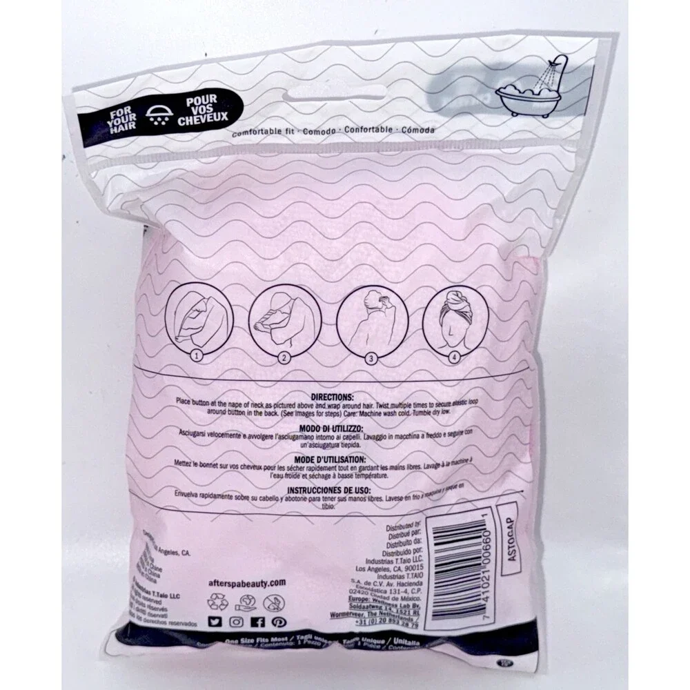 NEW Afterspa Hair Towel Wrap Turban PINK Microfiber Quick Dry Sealed in Package